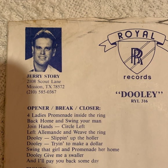 Rare Square Dance 45 “Dooley” Tony Oxendine Jerry Story Royal Records RYL 316 - Picture 5 of 7